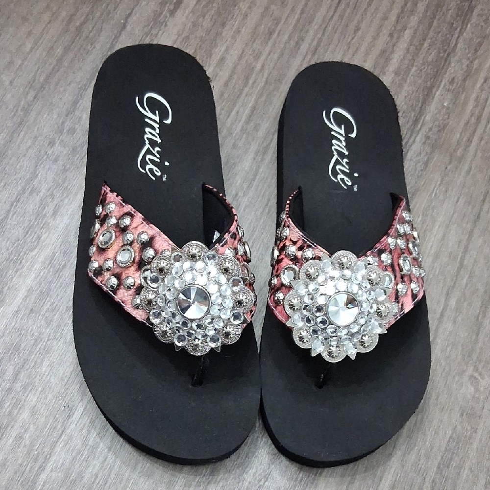 Grazie Crystal Embellished Sandals in Pink and Black